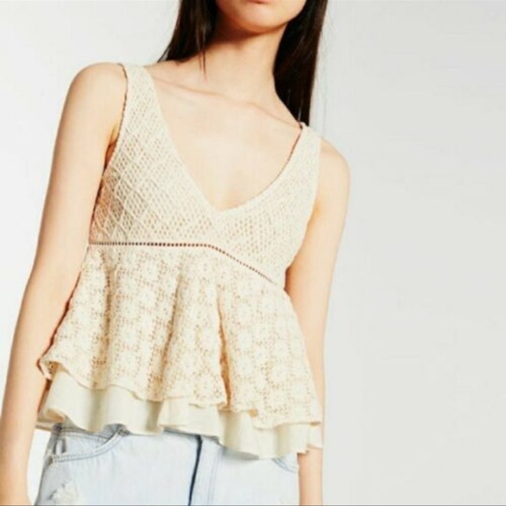 Zara Trafaluc Collection Crochet Peplum Tank M